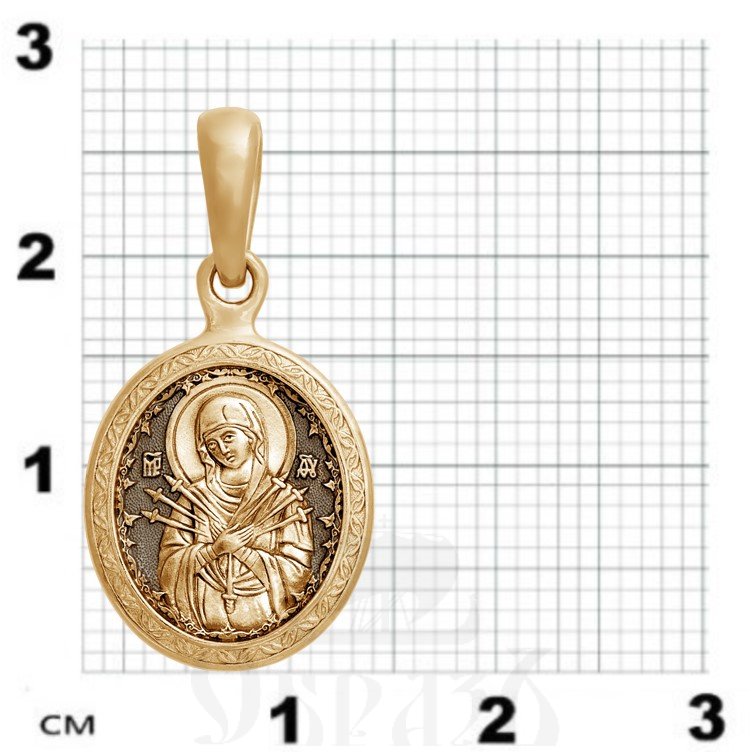 образок «икона божией матери «семистрельная», золото 585 проба желтое (арт. 202.206)
