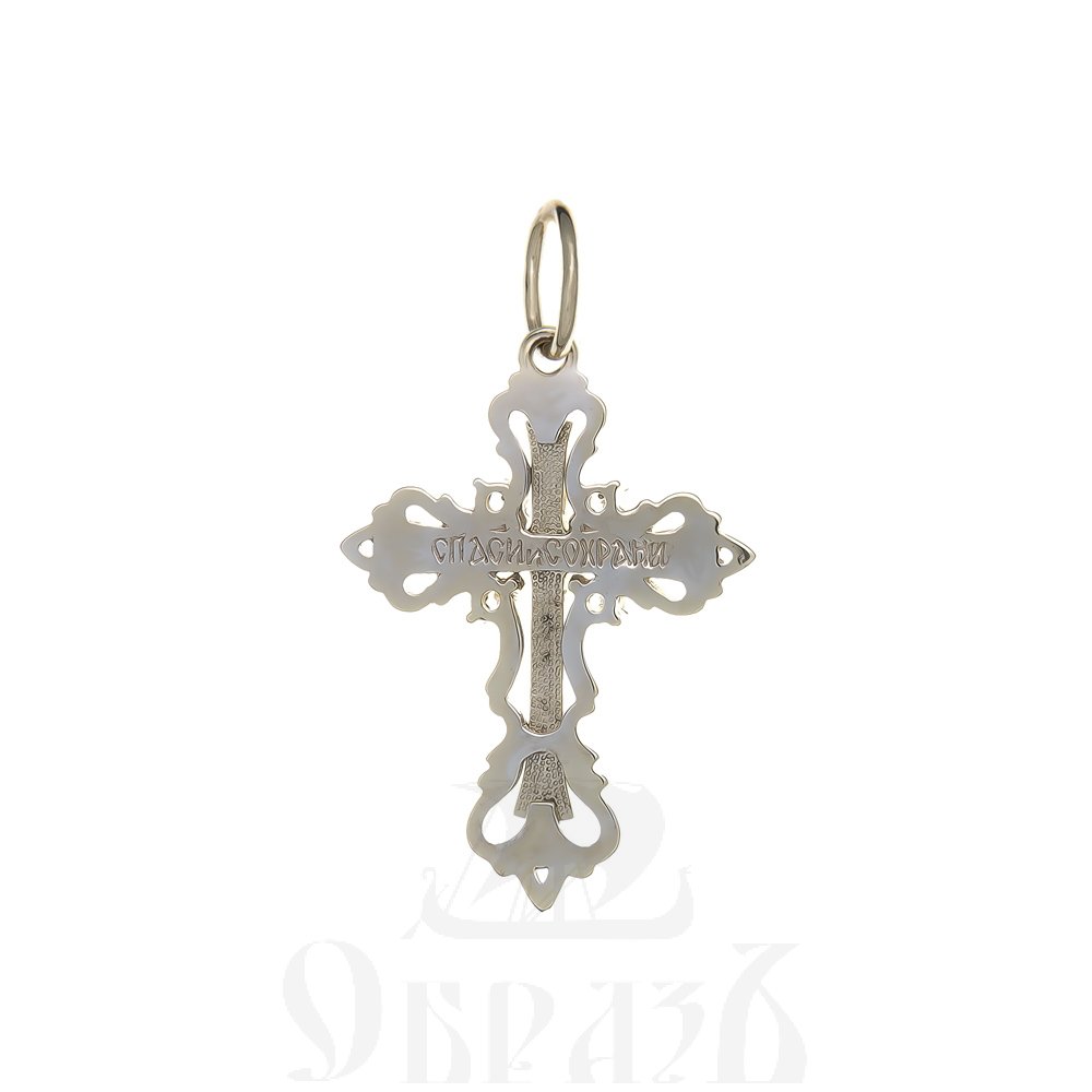 золотой крест с молитвой "спаси и сохрани", 585 проба белого цвета (арт. п20060-з5б)