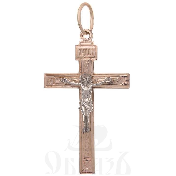 золотой крест с молитвой "спаси и сохрани", 585 проба красного и белого цвета (арт. п10155-з5кб)