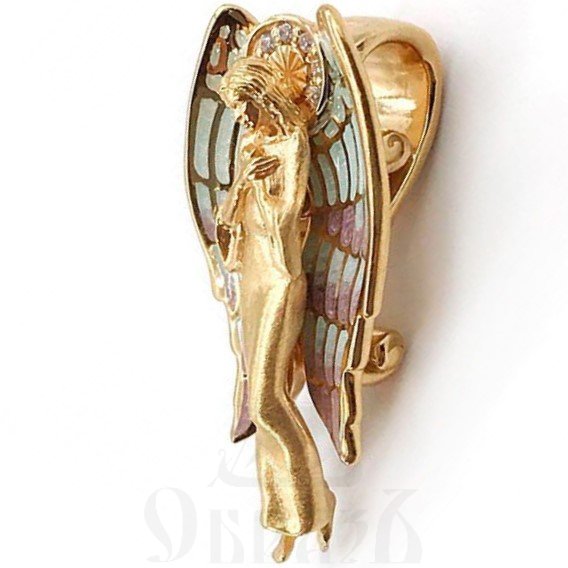 подвеска «ангел хранитель», серебро 925 проба с золочением, эмалью и фианитами (арт. 02.036)