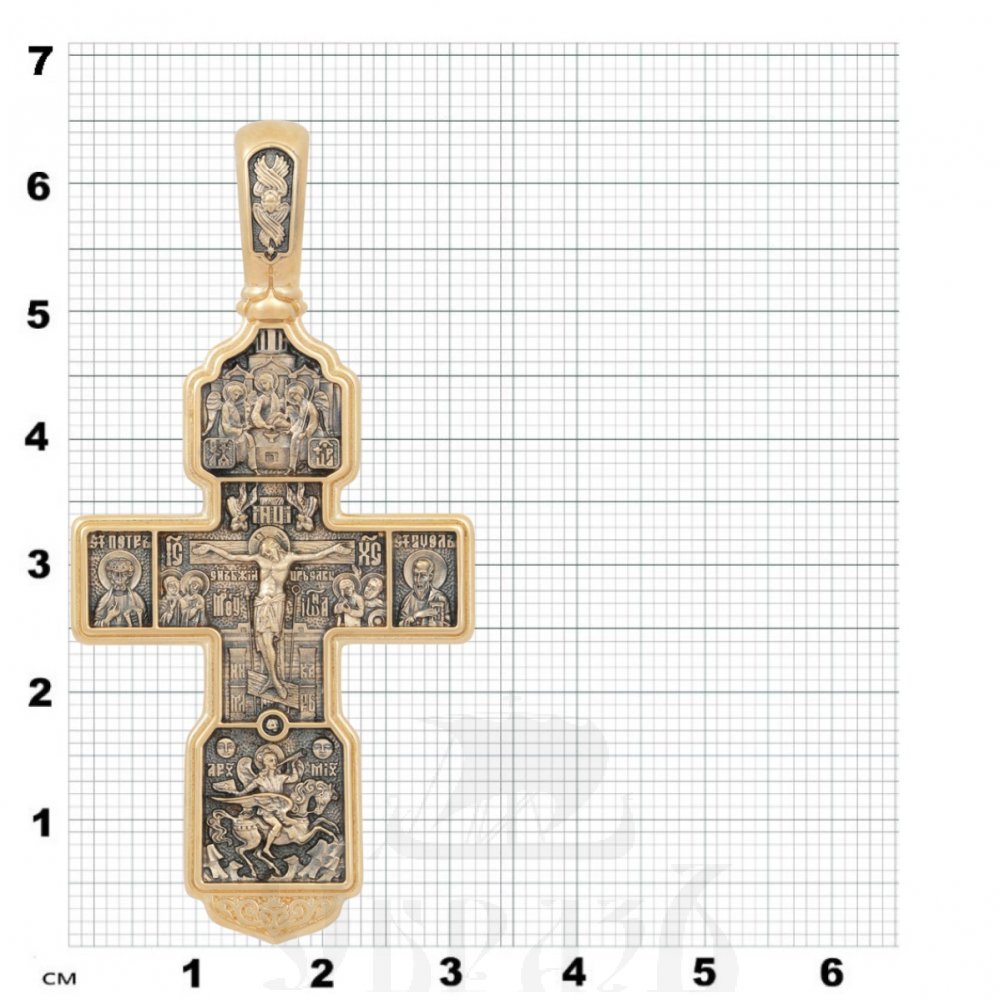 крест «распятие христово. архангел михаил. николай чудотворец. казанская икона.», золото 585 проба желтое (арт. 201.559)
