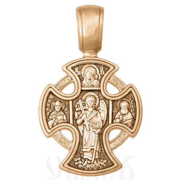 крест «распятие. ангел хранитель. казанская икона богородицы», золото 585 проба красное (арт. 201.874-1)