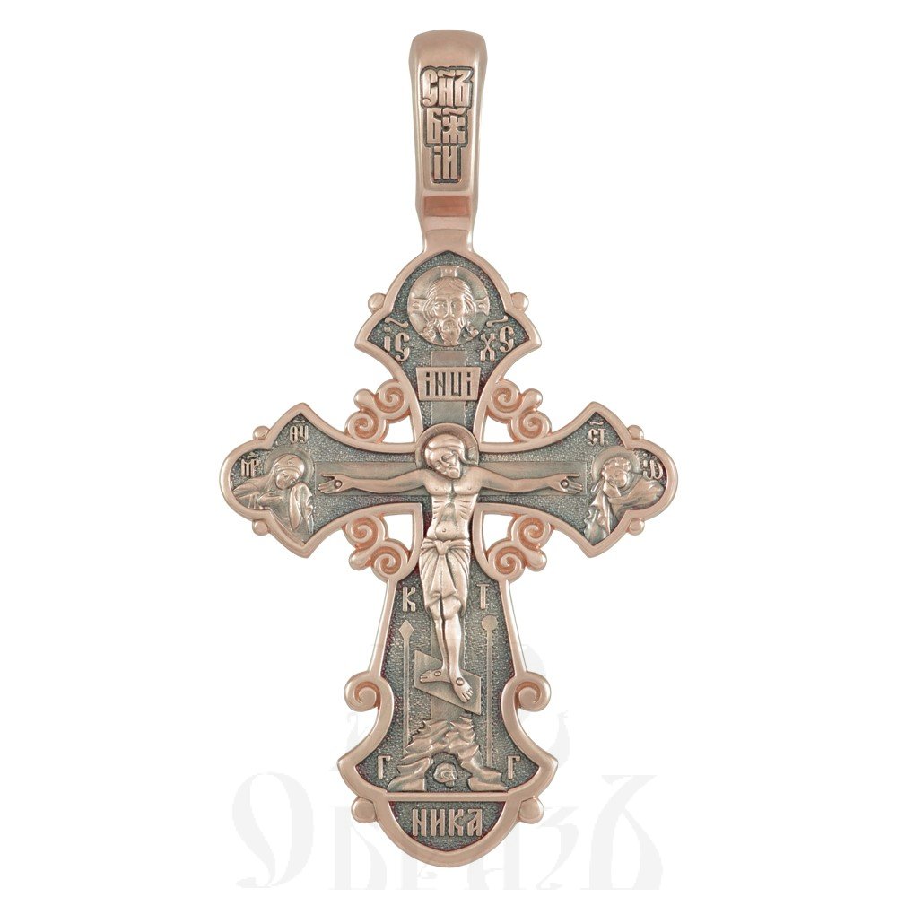 крест «распятие. николай чудотворец. ангел хранитель», золото 585 проба красное (арт. 201.605-1)