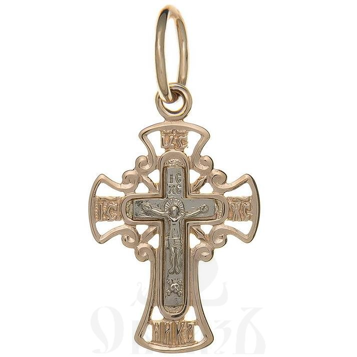 золотой крест с молитвой "спаси и сохрани", 585 проба красного и белого цвета (арт. п10055-з5кб)